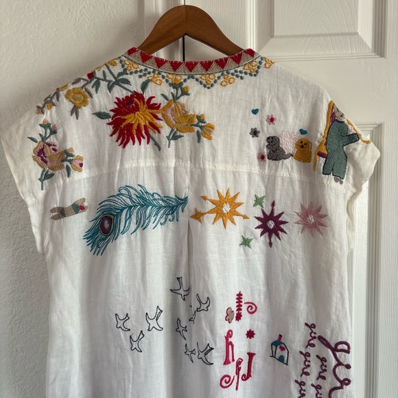 Johnny Was Biya Elektra Dress Linen Embroidered Lined Mini Coastal Resort Size M - Picture 4 of 8